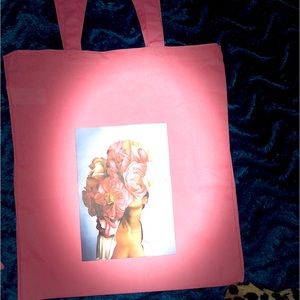 Large tote bag, photo design woman’s face inside of blooming flowers